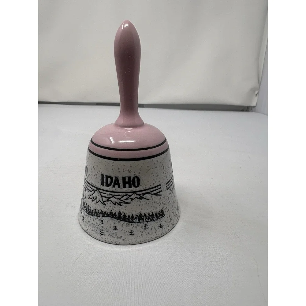 Vintage Pink Cream Idaho Souvenir Bell Mountains Elk Nature Trinket Cottage
